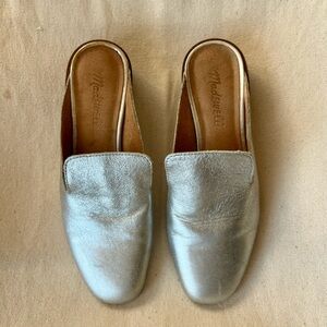 Madewell Metallic Silver Leather Backless Mules